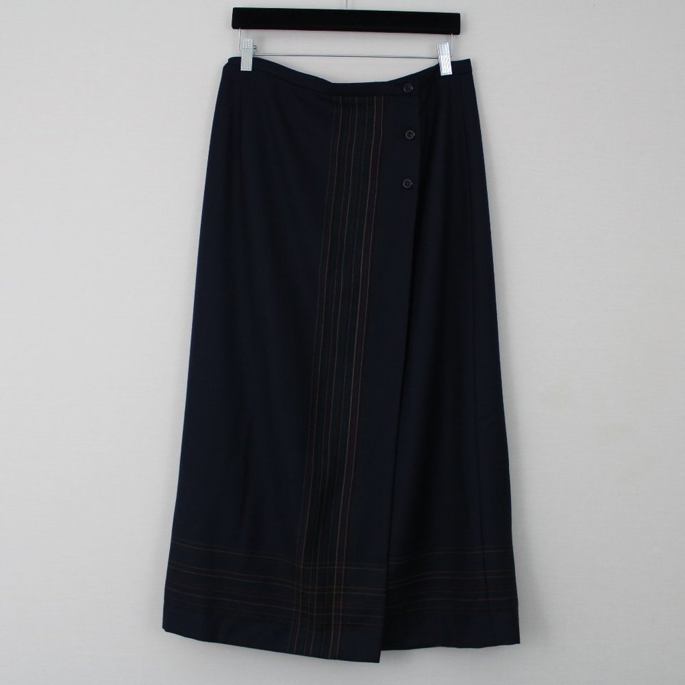 Pendleton Solid Navy Blue Long Plaid Stripe Skirt - image 1